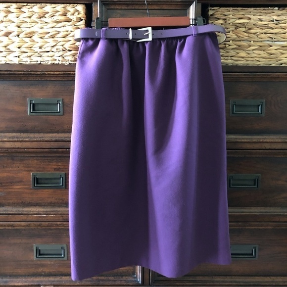Vintage plum midi skirt with matching belt in size 16 - Picture 1 of 9